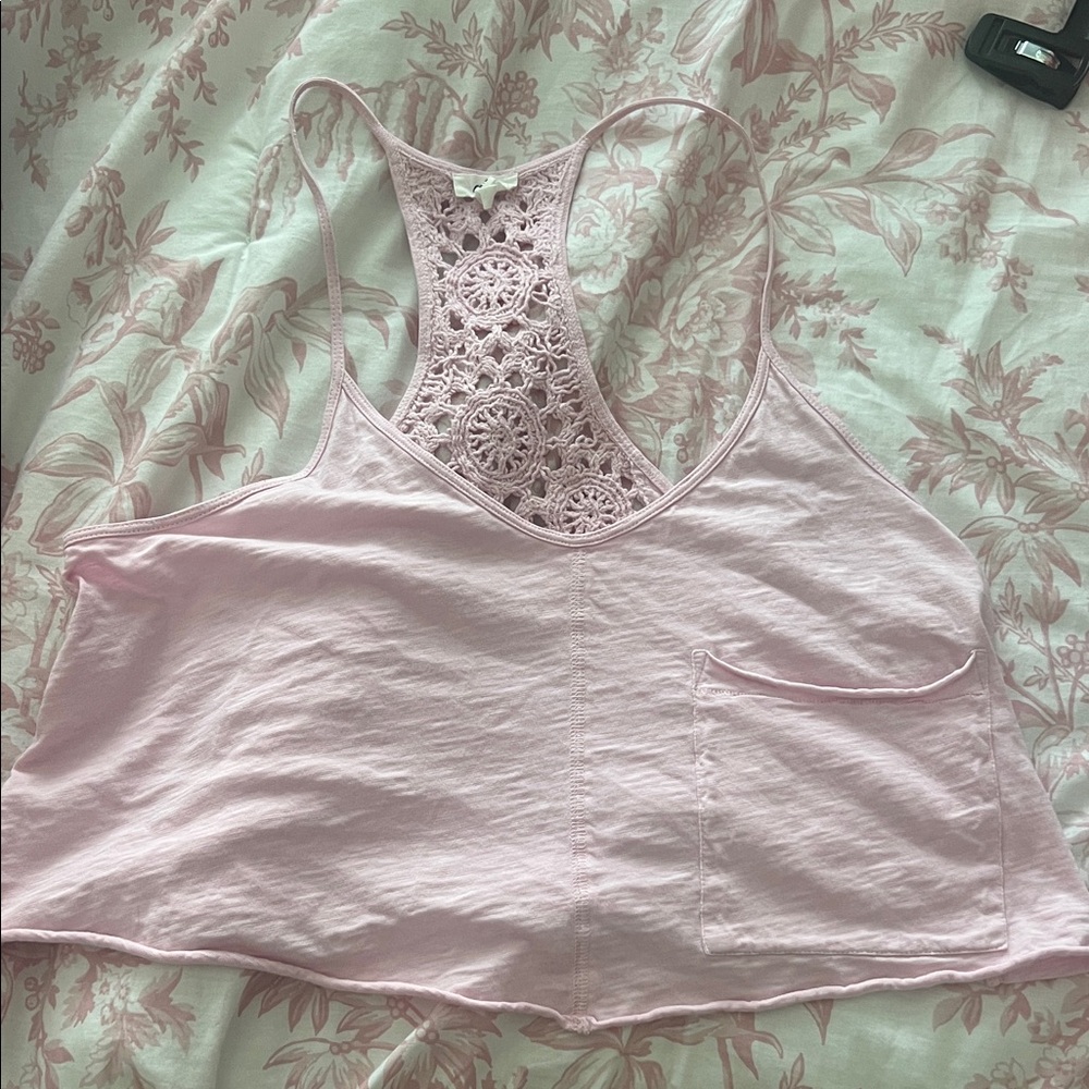 Aerie Pink Lace Back Tank Top